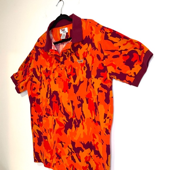 Retro Fox Men's Polo Short Sleeve Orange Camo 100% Cotton - Size 2XL - Picture 3 of 16